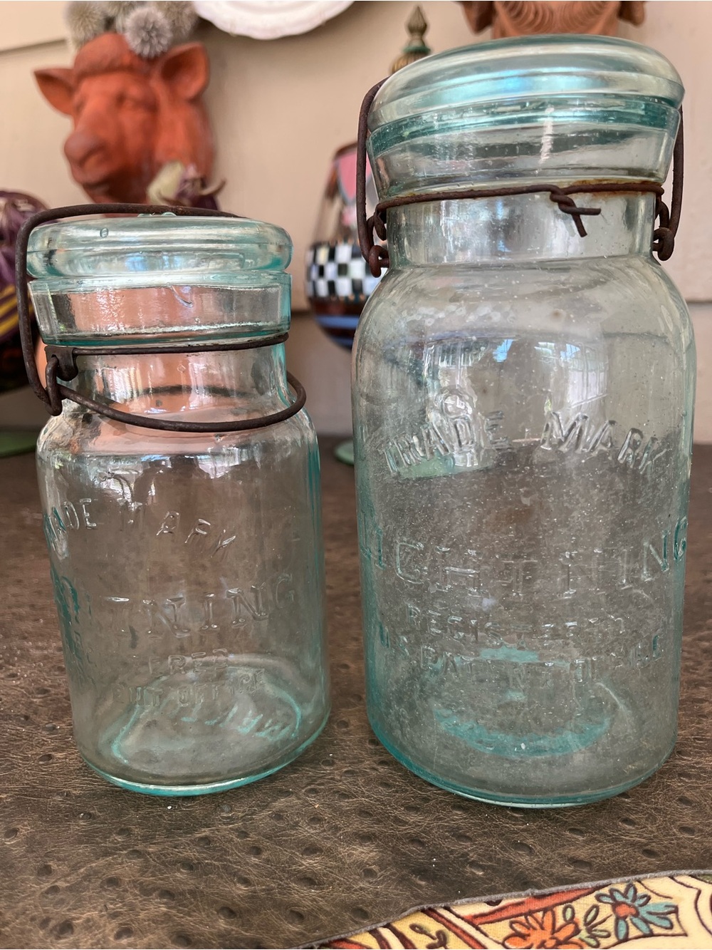 Antique Vintage Trademark Lightning Jars Mason style 2 total jars